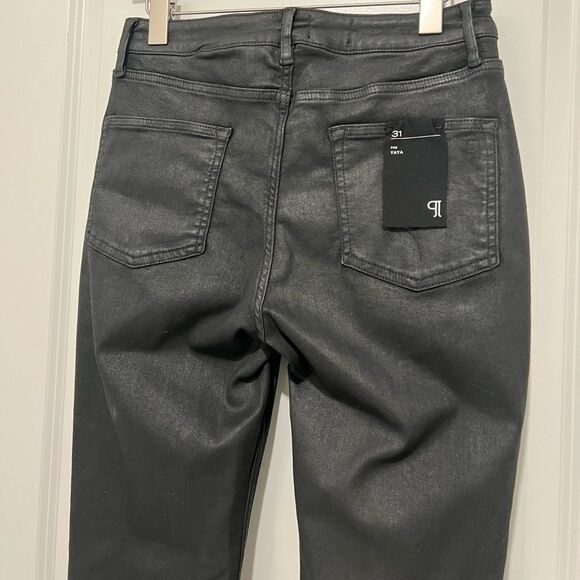 Anthropologie Pilcro Women's Yaya Coated Mid- Rise Crop Flare Jeans Black Sz 31 - Picture 7 of 15